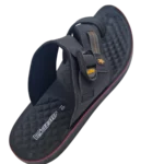 Men’s Black Cross-Strap Sports Chappal with Adjustable Velcro — Red Trim