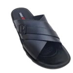 Men’s black Cross-Strap Slides with Buckle Detail