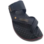 Men’s Black Cross-Strap Sports Chappal with Adjustable Velcro — Red Trim