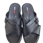 Men’s black Cross-Strap Slides with Buckle Detail