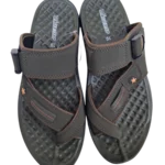 Men’s Green Cross-Strap Sports Chappal with Adjustable Velcro — Red Trim