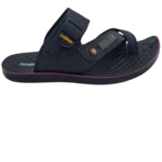 Men’s Black Cross-Strap Sports Chappal with Adjustable Velcro — Red Trim