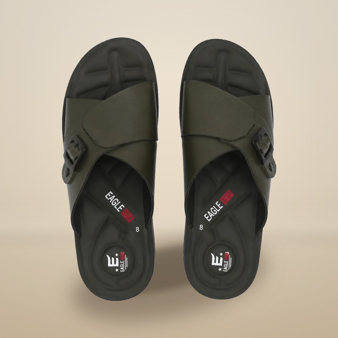 Men's Olive Green Cross-Strap Slides