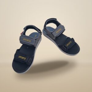 Men's Black & Grey Double Strap Casual Sports Sandals - Adjustable Velcro