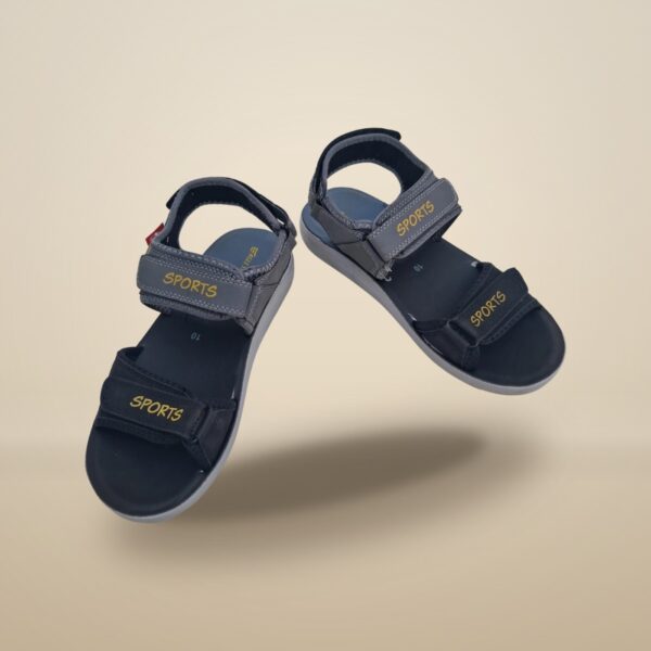 Men's Black & Grey Double Strap Casual Sports Sandals - Adjustable Velcro